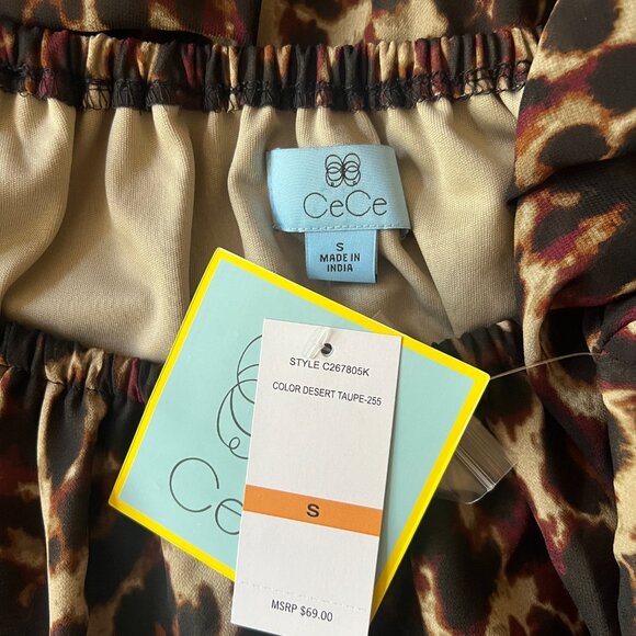 CeCe Animal Print Tie Side Top Blouse - Tan Black Red - Picture 6 of 8